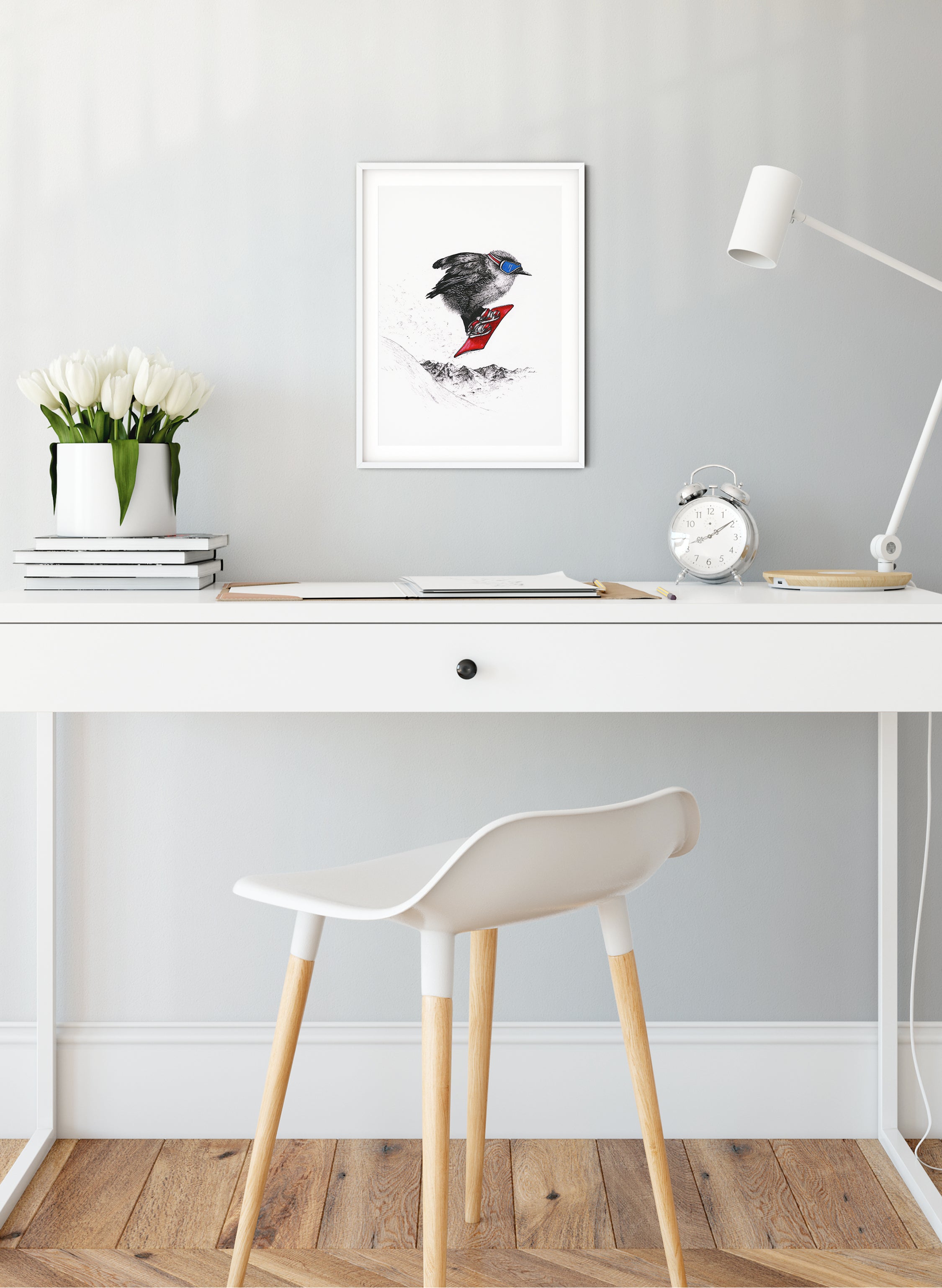 Rock Wren Snowboarding - Giclée Print