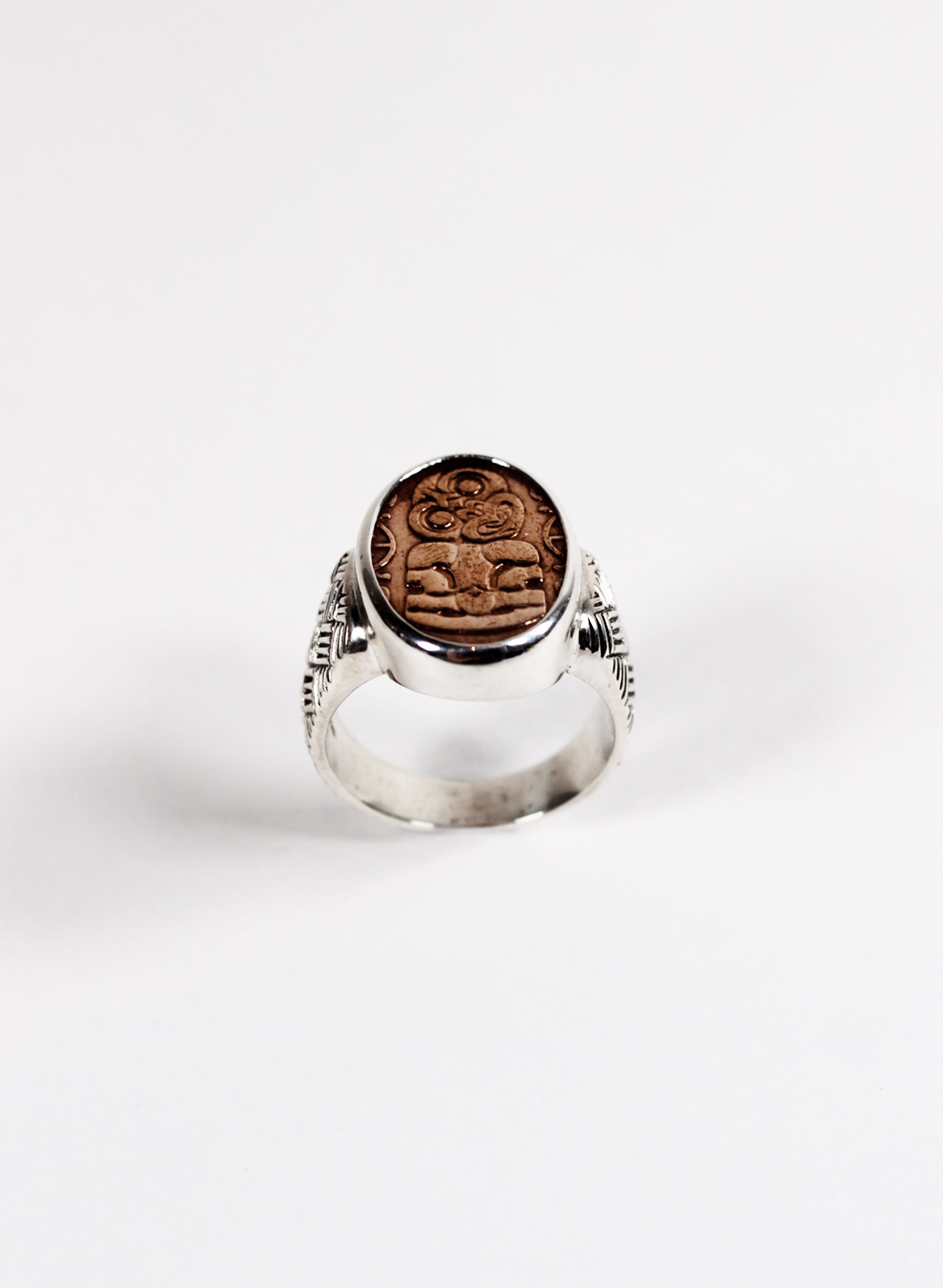 Oval Tiki Penny Signet Ring - Sterling Silver &amp; Bronze