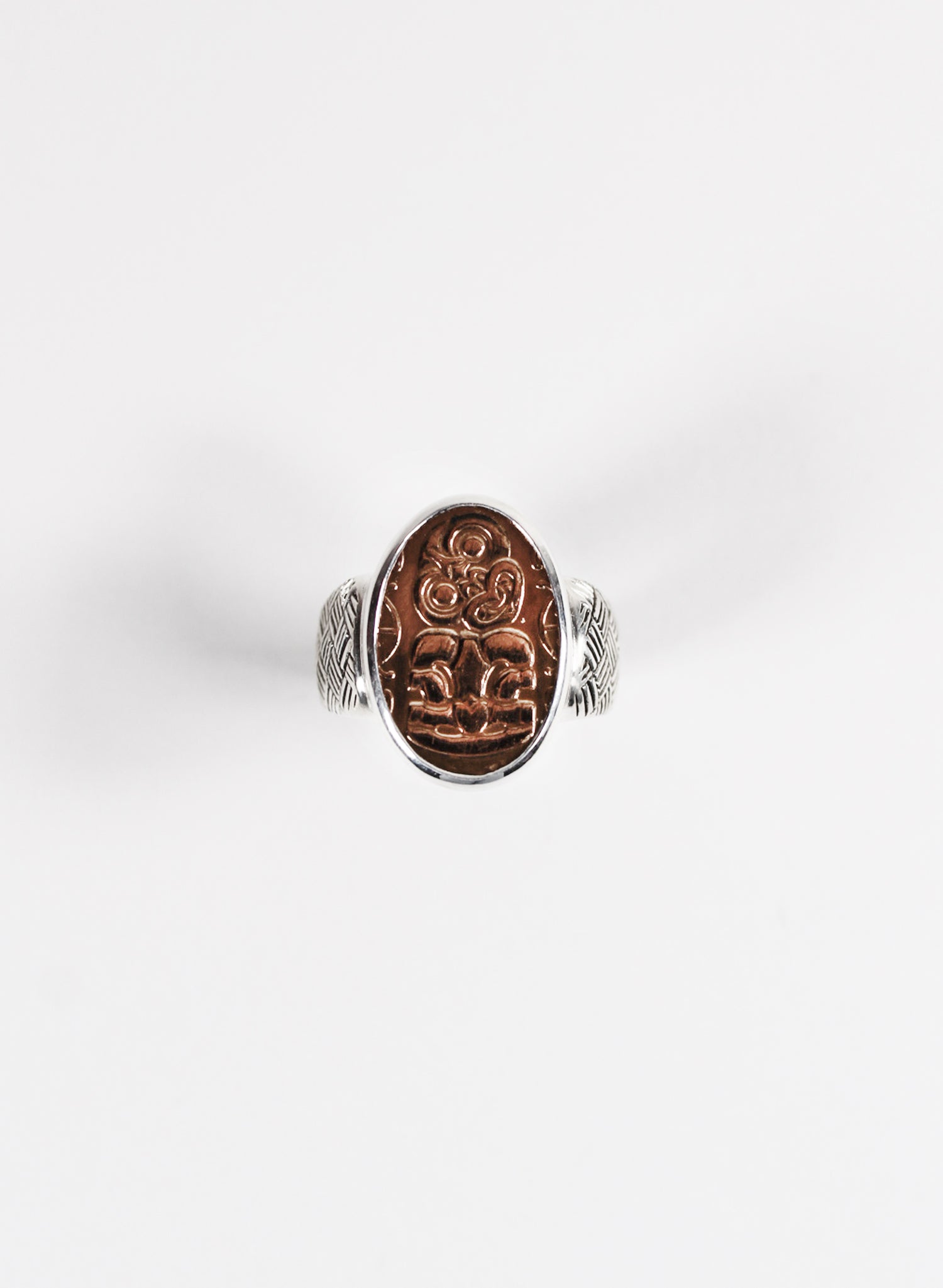 Oval Tiki Penny Signet Ring - Sterling Silver &amp; Bronze